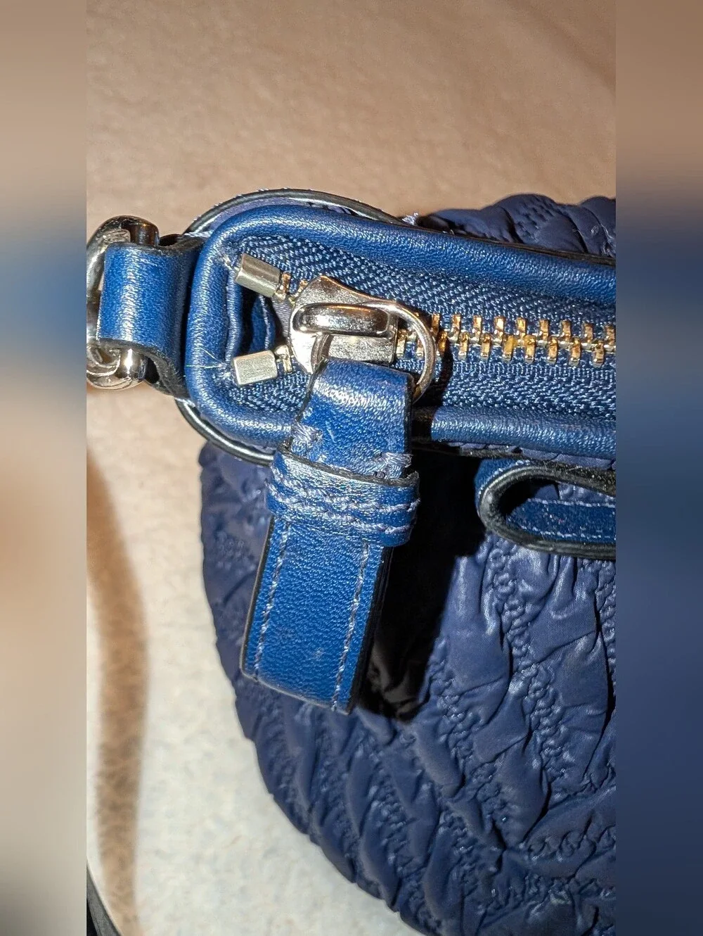 Coach Madison 70th Anniversary Quilted Chevron Navy Blue Nylon Satchel EUC